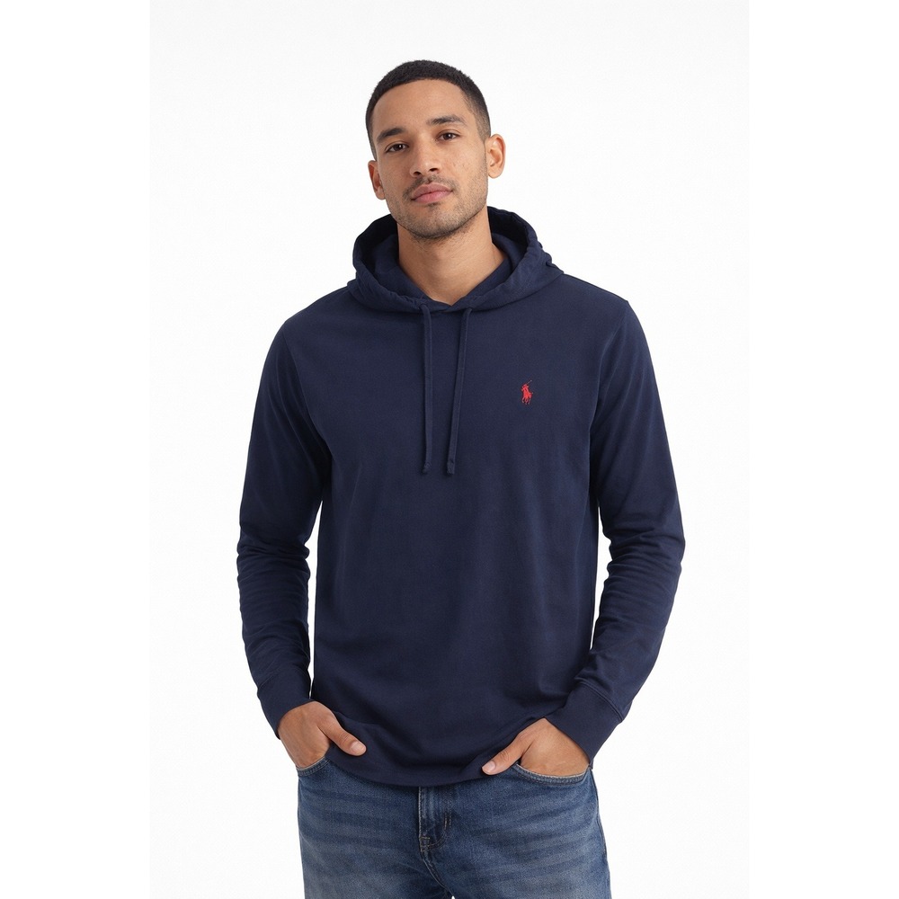 Polo Ralph Lauren Jersey Hooded T-Shirt Men L Lightweight Pony Logo Navy‎